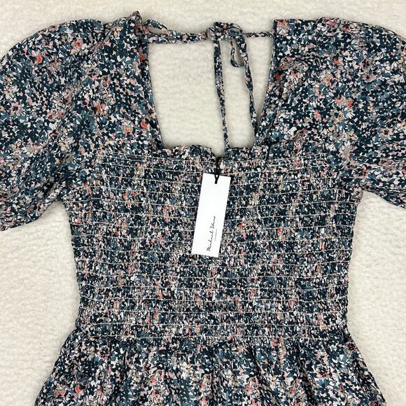 Michael Stars Sz SP Jude Puff Sleeve Smocked Mini Dress Pockets Cottagecore NEW - Picture 2 of 12